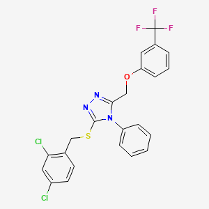 B2384510 3-[(2,4-dichlorobenzyl)sulfanyl]-4-phenyl-5-{[3-(trifluoromethyl)phenoxy]methyl}-4H-1,2,4-triazole CAS No. 383145-96-8