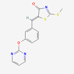 molecular formula C15H11N3O2S2 B2384517 (5Z)-2-methylsulfanyl-5-[(3-pyrimidin-2-yloxyphenyl)methylidene]-1,3-thiazol-4-one CAS No. 860789-42-0