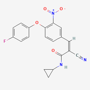 molecular formula C19H14FN3O4 B2384528 (Z)-2-Cyano-N-cyclopropyl-3-[4-(4-fluorophenoxy)-3-nitrophenyl]prop-2-enamide CAS No. 556783-76-7