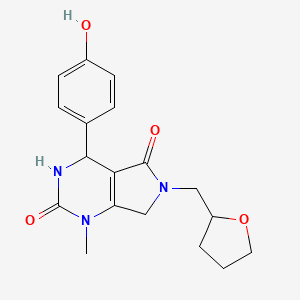 molecular formula C18H21N3O4 B2384532 4-(4-hydroxyphenyl)-1-methyl-6-((tetrahydrofuran-2-yl)methyl)-3,4,6,7-tetrahydro-1H-pyrrolo[3,4-d]pyrimidine-2,5-dione CAS No. 1203362-54-2