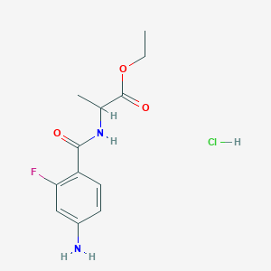 molecular formula C12H16ClFN2O3 B2384551 Ethyl 2-[(4-amino-2-fluorophenyl)formamido]propanoate hydrochloride CAS No. 1494617-49-0