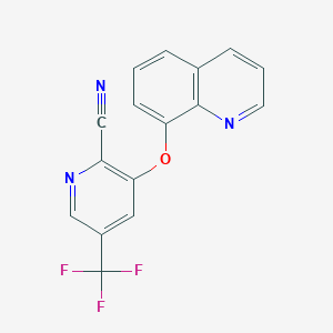 molecular formula C16H8F3N3O B2384607 3-喹啉-8-氧代-5-(三氟甲基)吡啶-2-腈 CAS No. 338791-72-3