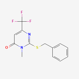 molecular formula C13H11F3N2OS B2384608 2-(benzylsulfanyl)-3-methyl-6-(trifluoromethyl)-4(3H)-pyrimidinone CAS No. 339101-47-2