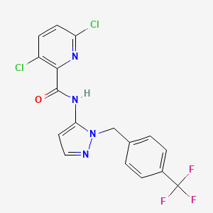 molecular formula C17H11Cl2F3N4O B2384633 3,6-dichloro-N-(1-{[4-(trifluoromethyl)phenyl]methyl}-1H-pyrazol-5-yl)pyridine-2-carboxamide CAS No. 1424384-29-1