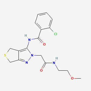 molecular formula C17H19ClN4O3S B2384655 2-氯-N-(2-(2-((2-甲氧基乙基)氨基)-2-氧代乙基)-4,6-二氢-2H-噻吩并[3,4-c]吡唑-3-基)苯甲酰胺 CAS No. 1172345-75-3