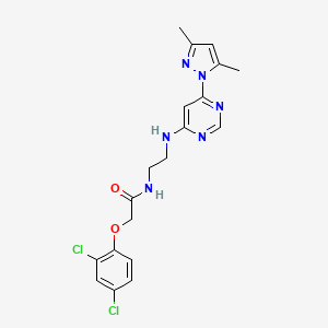 molecular formula C19H20Cl2N6O2 B2384656 2-(2,4-dichlorophenoxy)-N-(2-((6-(3,5-dimethyl-1H-pyrazol-1-yl)pyrimidin-4-yl)amino)ethyl)acetamide CAS No. 1171412-90-0