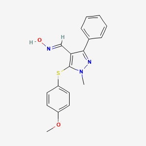 molecular formula C18H17N3O2S B2384660 5-[(4-甲氧苯基)硫代]-1-甲基-3-苯基-1H-吡唑-4-甲醛肟 CAS No. 321998-21-4
