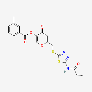 B2384672 4-oxo-6-(((5-propionamido-1,3,4-thiadiazol-2-yl)thio)methyl)-4H-pyran-3-yl 3-methylbenzoate CAS No. 896017-36-0