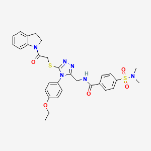 molecular formula C30H32N6O5S2 B2384679 4-(N,N-dimethylsulfamoyl)-N-((4-(4-ethoxyphenyl)-5-((2-(indolin-1-yl)-2-oxoethyl)thio)-4H-1,2,4-triazol-3-yl)methyl)benzamide CAS No. 309968-48-7