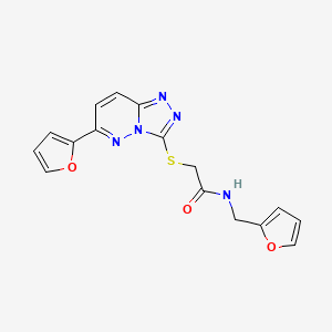 molecular formula C16H13N5O3S B2384686 2-((6-(furan-2-yl)-[1,2,4]triazolo[4,3-b]pyridazin-3-yl)thio)-N-(furan-2-ylmethyl)acetamide CAS No. 905669-37-6