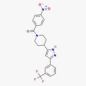 molecular formula C22H19F3N4O3 B2384694 (4-硝基苯基)-[4-[3-[3-(三氟甲基)苯基]-1H-吡唑-5-基]哌啶-1-基]甲酮 CAS No. 1025724-70-2