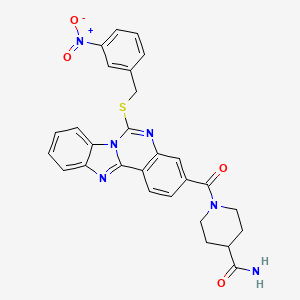 molecular formula C28H24N6O4S B2384703 1-[6-[(3-硝基苯基)甲硫基]苯并咪唑并[1,2-c]喹唑啉-3-羰基]哌啶-4-甲酰胺 CAS No. 443349-36-8