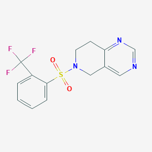 molecular formula C14H12F3N3O2S B2384708 6-((2-(Trifluoromethyl)phenyl)sulfonyl)-5,6,7,8-tetrahydropyrido[4,3-d]pyrimidine CAS No. 1797870-94-0