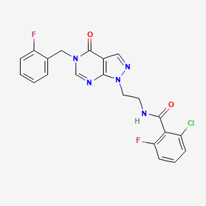 molecular formula C21H16ClF2N5O2 B2384714 2-chloro-6-fluoro-N-(2-(5-(2-fluorobenzyl)-4-oxo-4,5-dihydro-1H-pyrazolo[3,4-d]pyrimidin-1-yl)ethyl)benzamide CAS No. 922009-85-6
