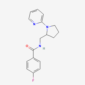 molecular formula C17H18FN3O B2384718 4-fluoro-N-((1-(pyridin-2-yl)pyrrolidin-2-yl)methyl)benzamide CAS No. 2034250-40-1