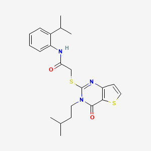 molecular formula C22H27N3O2S2 B2384730 2-{[3-(3-methylbutyl)-4-oxo-3,4-dihydrothieno[3,2-d]pyrimidin-2-yl]sulfanyl}-N-[2-(propan-2-yl)phenyl]acetamide CAS No. 1260926-16-6