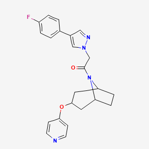 molecular formula C23H23FN4O2 B2384737 2-(4-(4-fluorophenyl)-1H-pyrazol-1-yl)-1-((1R,5S)-3-(pyridin-4-yloxy)-8-azabicyclo[3.2.1]octan-8-yl)ethanone CAS No. 2108388-96-9