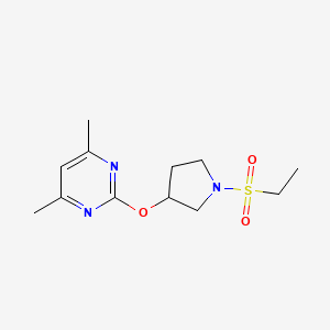 molecular formula C12H19N3O3S B2384786 2-((1-(Ethylsulfonyl)pyrrolidin-3-yl)oxy)-4,6-dimethylpyrimidine CAS No. 2034317-43-4