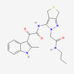 molecular formula C21H23N5O3S B2384792 2-(2-methyl-1H-indol-3-yl)-2-oxo-N-(2-(2-oxo-2-(propylamino)ethyl)-4,6-dihydro-2H-thieno[3,4-c]pyrazol-3-yl)acetamide CAS No. 1105246-72-7
