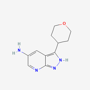 molecular formula C11H14N4O B2384801 3-(氧杂-4-基)-1H-吡唑并[3,4-b]吡啶-5-胺 CAS No. 2251054-52-9