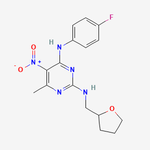 molecular formula C16H18FN5O3 B2384803 N~4~-(4-氟苯基)-6-甲基-5-硝基-N~2~-(四氢呋喃-2-基甲基)嘧啶-2,4-二胺 CAS No. 1203240-63-4