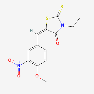molecular formula C13H12N2O4S2 B2384805 （5E）-3-乙基-5-[(4-甲氧基-3-硝基苯基)亚甲基]-2-硫代次亚甲基-1,3-噻唑烷-4-酮 CAS No. 301193-97-5