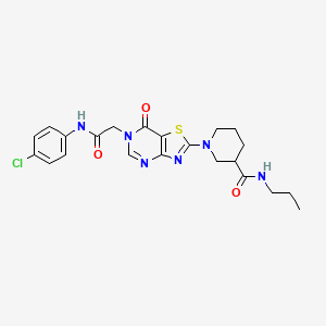 molecular formula C22H25ClN6O3S B2384807 1-(6-(2-((4-chlorophenyl)amino)-2-oxoethyl)-7-oxo-6,7-dihydrothiazolo[4,5-d]pyrimidin-2-yl)-N-propylpiperidine-3-carboxamide CAS No. 1115868-30-8