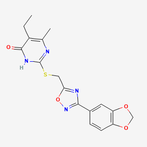2-({[3-(1,3-Benzodioxol-5-yl)-1,2,4-oxadiazol-5-yl]methyl}sulfanyl)-5-ethyl-6-methyl-4-pyrimidinol