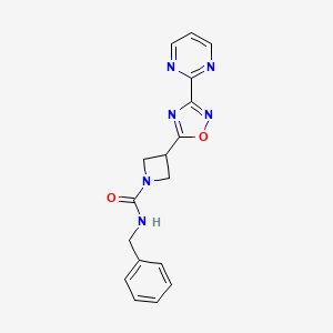 molecular formula C17H16N6O2 B2384813 N-benzyl-3-(3-(pyrimidin-2-yl)-1,2,4-oxadiazol-5-yl)azetidine-1-carboxamide CAS No. 1325686-32-5