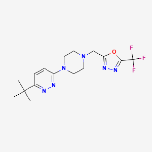 molecular formula C16H21F3N6O B2384822 2-[[4-(6-Tert-butylpyridazin-3-yl)piperazin-1-yl]methyl]-5-(trifluoromethyl)-1,3,4-oxadiazole CAS No. 2380143-42-8