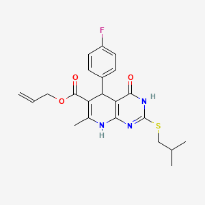 molecular formula C22H24FN3O3S B2384833 5-(4-氟苯基)-2-(异丁基硫代)-7-甲基-4-氧代-3,4,5,8-四氢吡啶并[2,3-d]嘧啶-6-羧酸烯丙酯 CAS No. 878625-19-5