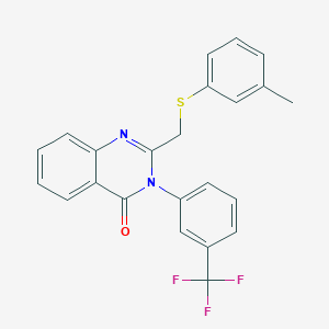 molecular formula C23H17F3N2OS B2384838 2-[(3-Methylphenyl)sulfanylmethyl]-3-[3-(trifluoromethyl)phenyl]quinazolin-4-one CAS No. 338957-89-4