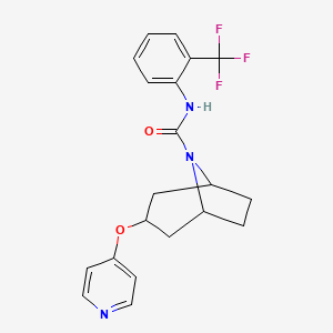 molecular formula C20H20F3N3O2 B2384840 (1R,5S)-3-(pyridin-4-yloxy)-N-(2-(trifluoromethyl)phenyl)-8-azabicyclo[3.2.1]octane-8-carboxamide CAS No. 2109410-48-0