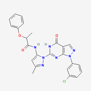 molecular formula C24H20ClN7O3 B2384856 N-(1-(1-(3-chlorophenyl)-4-oxo-4,5-dihydro-1H-pyrazolo[3,4-d]pyrimidin-6-yl)-3-methyl-1H-pyrazol-5-yl)-2-phenoxypropanamide CAS No. 1172564-23-6