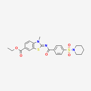 molecular formula C23H25N3O5S2 B2384868 (E)-ethyl 3-methyl-2-((4-(piperidin-1-ylsulfonyl)benzoyl)imino)-2,3-dihydrobenzo[d]thiazole-6-carboxylate CAS No. 850909-37-4