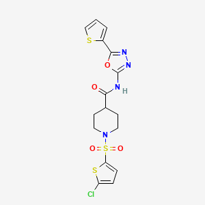 molecular formula C16H15ClN4O4S3 B2384869 1-((5-chlorothiophen-2-yl)sulfonyl)-N-(5-(thiophen-2-yl)-1,3,4-oxadiazol-2-yl)piperidine-4-carboxamide CAS No. 899959-29-6