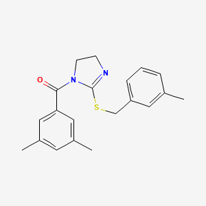 molecular formula C20H22N2OS B2384874 (3,5-dimethylphenyl)(2-((3-methylbenzyl)thio)-4,5-dihydro-1H-imidazol-1-yl)methanone CAS No. 851803-21-9