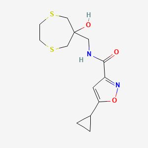 molecular formula C13H18N2O3S2 B2384903 5-Cyclopropyl-N-[(6-hydroxy-1,4-dithiepan-6-yl)methyl]-1,2-oxazole-3-carboxamide CAS No. 2415582-78-2