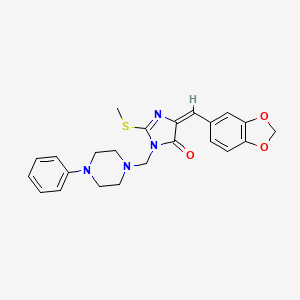 molecular formula C23H24N4O3S B2384907 5-(1,3-苯并二氧杂环-5-亚甲基)-2-(甲硫基)-3-[(4-苯基哌嗪基)甲基]-3,5-二氢-4H-咪唑-4-酮 CAS No. 865659-78-5