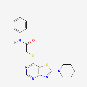 molecular formula C19H21N5OS2 B2384920 2-((2-(哌啶-1-基)噻唑并[4,5-d]嘧啶-7-基)硫代)-N-(对甲苯基)乙酰胺 CAS No. 1189724-71-7