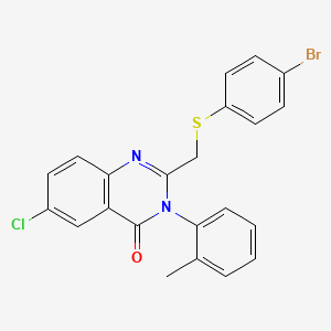 B2384924 2-[(4-Bromophenyl)sulfanylmethyl]-6-chloro-3-(2-methylphenyl)quinazolin-4-one CAS No. 338965-72-3