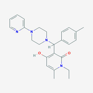 molecular formula C25H30N4O2 B2384928 1-乙基-4-羟基-6-甲基-3-((4-(吡啶-2-基)哌嗪-1-基)(对甲苯基)甲基)吡啶-2(1H)-酮 CAS No. 939240-72-9