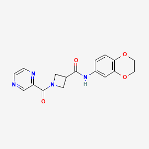 molecular formula C17H16N4O4 B2384931 N-(2,3-二氢苯并[b][1,4]二噁英-6-基)-1-(吡嗪-2-羰基)氮杂环丁烷-3-甲酰胺 CAS No. 1396686-02-4