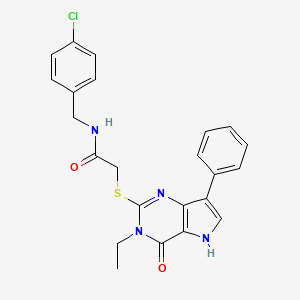molecular formula C23H21ClN4O2S B2384935 N-(4-chlorobenzyl)-2-[(3-ethyl-4-oxo-7-phenyl-4,5-dihydro-3H-pyrrolo[3,2-d]pyrimidin-2-yl)sulfanyl]acetamide CAS No. 1021230-20-5