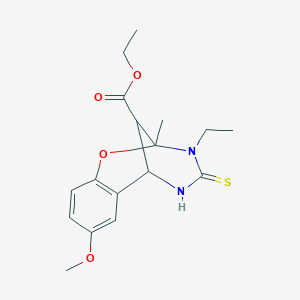 molecular formula C17H22N2O4S B2384941 ethyl 3-ethyl-8-methoxy-2-methyl-4-thioxo-3,4,5,6-tetrahydro-2H-2,6-methano-1,3,5-benzoxadiazocine-11-carboxylate CAS No. 1005087-87-5