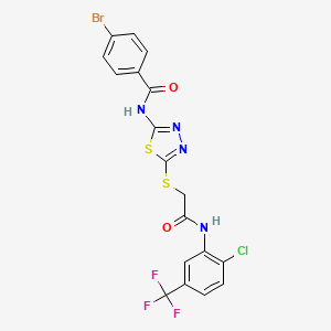 molecular formula C18H11BrClF3N4O2S2 B2384962 4-bromo-N-(5-((2-((2-chloro-5-(trifluoromethyl)phenyl)amino)-2-oxoethyl)thio)-1,3,4-thiadiazol-2-yl)benzamide CAS No. 392299-29-5
