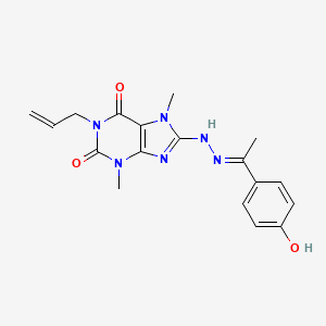 molecular formula C18H20N6O3 B2384998 (E)-1-allyl-8-(2-(1-(4-hydroxyphenyl)ethylidene)hydrazinyl)-3,7-dimethyl-1H-purine-2,6(3H,7H)-dione CAS No. 887200-80-8