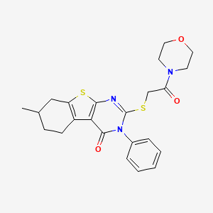 molecular formula C23H25N3O3S2 B2385001 7-Methyl-2-(2-morpholin-4-yl-2-oxoethyl)sulfanyl-3-phenyl-5,6,7,8-tetrahydro-[1]benzothiolo[2,3-d]pyrimidin-4-one CAS No. 496023-09-7