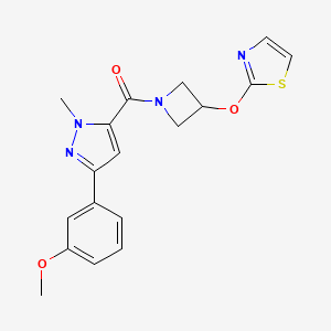molecular formula C18H18N4O3S B2385009 (3-(3-methoxyphenyl)-1-methyl-1H-pyrazol-5-yl)(3-(thiazol-2-yloxy)azetidin-1-yl)methanone CAS No. 1797335-72-8
