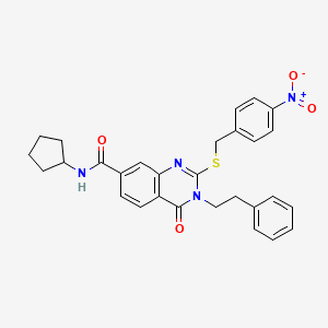 molecular formula C29H28N4O4S B2385013 N-cyclopentyl-2-((4-nitrobenzyl)thio)-4-oxo-3-phenethyl-3,4-dihydroquinazoline-7-carboxamide CAS No. 1115382-43-8